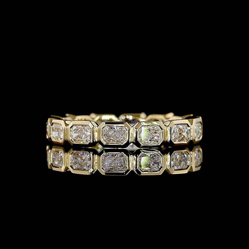 14K Yellow Gold Eternity Band with East-West Bezel Set Radiant Cut Lab Diamonds - 1.25 Carat Total Weight, E-F Color VS1 Clarity - Covaloro Fine Jewelry
