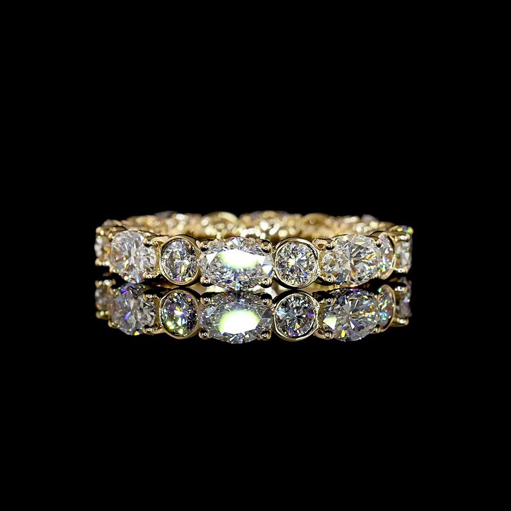 14K Yellow Gold Eternity Band with East-West Oval and Round Lab Diamonds - 3.86 Carats Total Diamond Weight, E-F Color VS1 Clarity - Covaloro Fine Jewelry