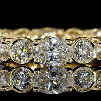 14K Yellow Gold Eternity Band with East-West Oval and Round Lab Diamonds - 3.86 Carats Total Diamond Weight, E-F Color VS1 Clarity - Covaloro Fine Jewelry