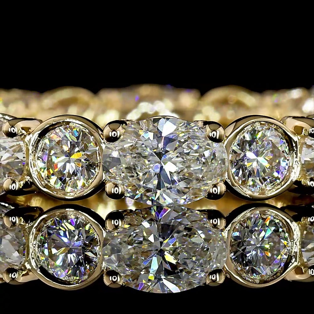 14K Yellow Gold Eternity Band with East-West Oval and Round Lab Diamonds - 3.86 Carats Total Diamond Weight, E-F Color VS1 Clarity - Covaloro Fine Jewelry
