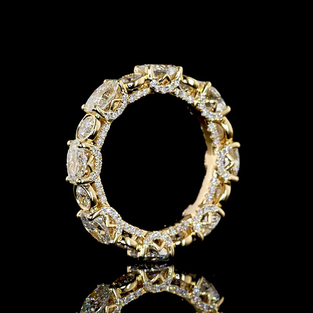 14K Yellow Gold Eternity Band with East-West Oval and Round Lab Diamonds - 3.86 Carats Total Diamond Weight, E-F Color VS1 Clarity - Covaloro Fine Jewelry