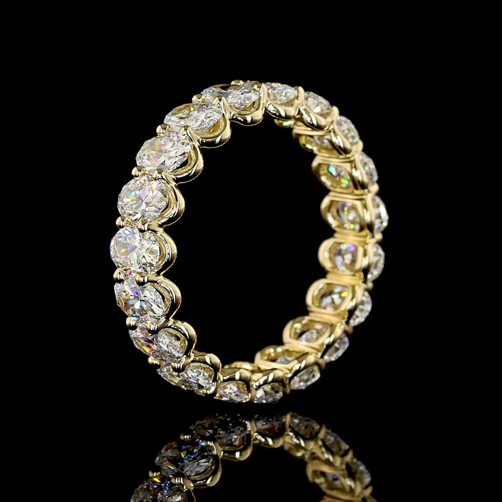 14K Yellow Gold Eternity Band with East-West Prong Set Oval Cut Lab Diamonds - 3.61 Carat Total Weight (19 Stones, E-F Color, VS1 Clarity) - Covaloro Fine Jewelry