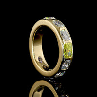 14K Yellow Gold Eternity Band with East-West Radiant Fancy Vivid Yellow Lab Diamond and Cushion Cut Diamonds - 3.75 Carats Total Diamond Weight - Covaloro Fine Jewelry