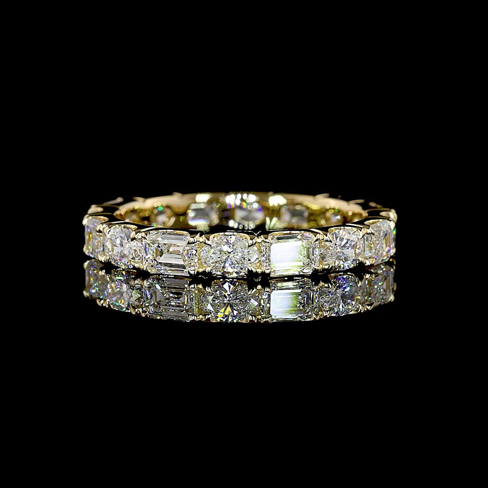 14K Yellow Gold Eternity Band with East-West Set Emerald and Oval Lab Diamonds - 2.10 Carats Total Diamond Weight - Covaloro Fine Jewelry