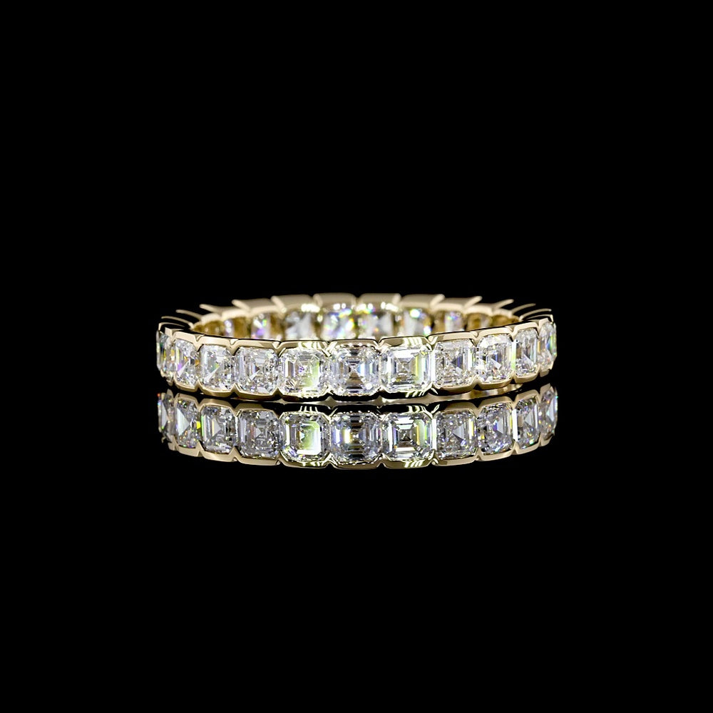 14K Yellow Gold Eternity Band with Half Bezel Set Asscher Cut Lab Diamonds - 1.98 Carats Total Diamond Weight - Covaloro Fine Jewelry