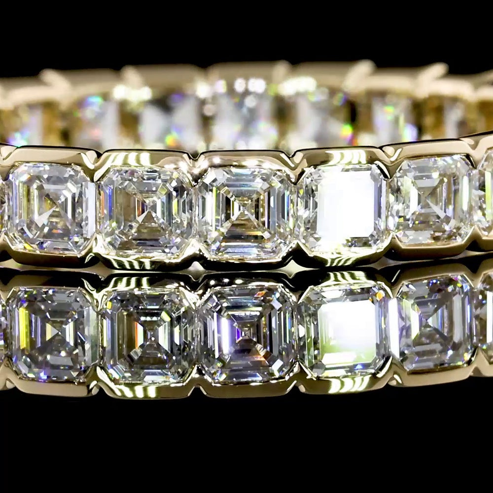 14K Yellow Gold Eternity Band with Half Bezel Set Asscher Cut Lab Diamonds - 1.98 Carats Total Diamond Weight - Covaloro Fine Jewelry
