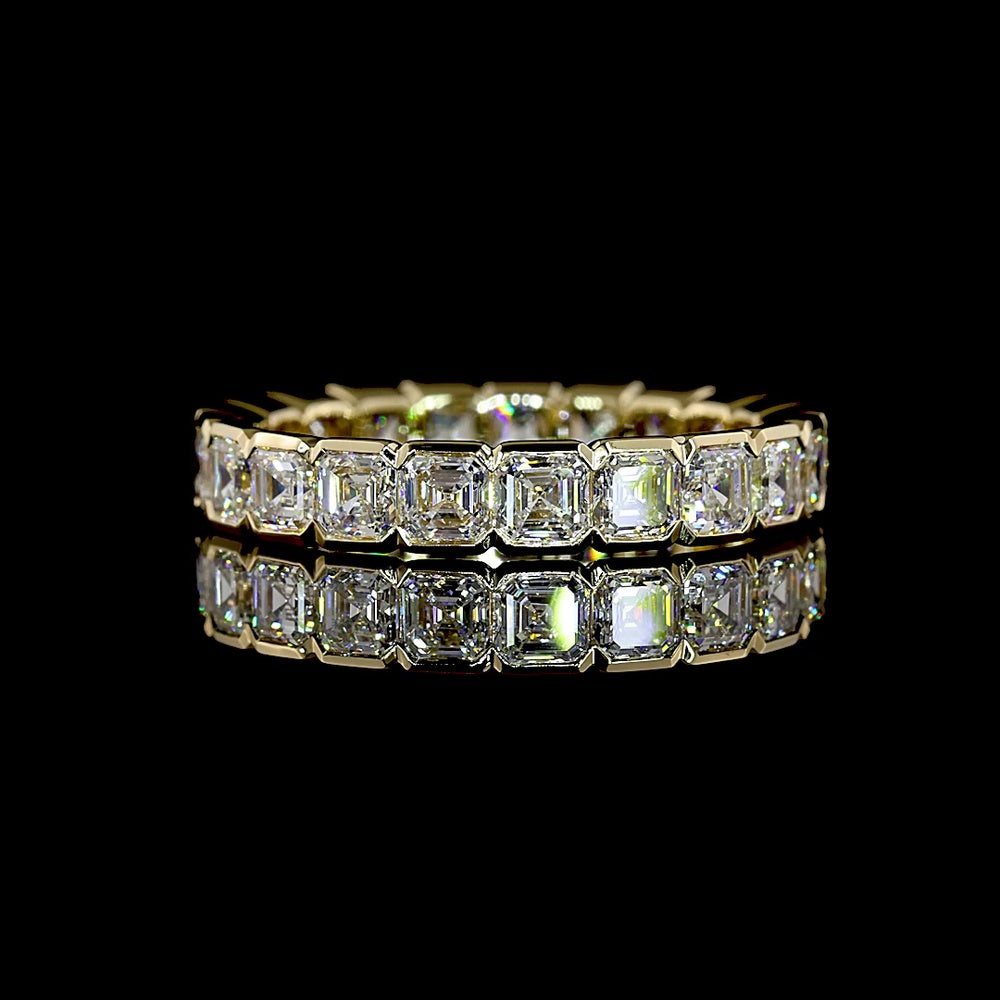 14K Yellow Gold Eternity Band with Half-Bezel Set Asscher Cut Lab Diamonds - 3.04 Carat Total Weight, 21 Stones (E-F Color, VS1 Clarity) - Covaloro Fine Jewelry