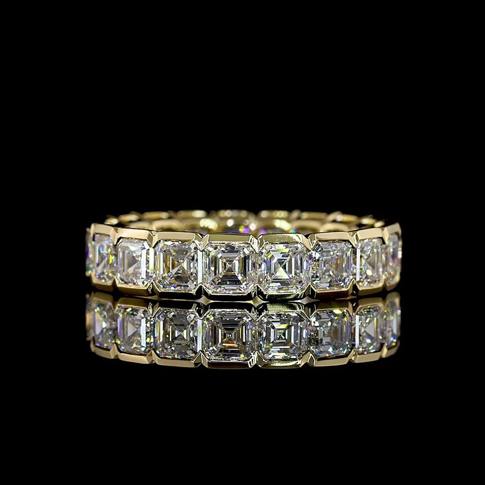 14K Yellow Gold Eternity Band with Half-Bezel Set Asscher Cut Lab Diamonds - 4.30 Carat Total Diamond Weight - Covaloro Fine Jewelry