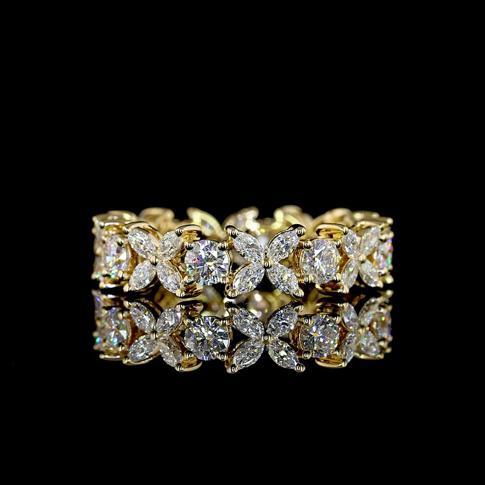 14K Yellow Gold Eternity Band with Inclined Prong Set Brilliant Round and Marquise Cut Lab Diamonds - 1.58 Carats Total Diamond Weight - Covaloro Fine Jewelry