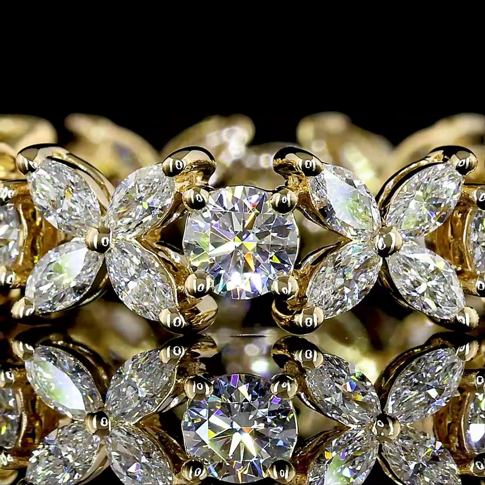 14K Yellow Gold Eternity Band with Inclined Prong Set Brilliant Round and Marquise Cut Lab Diamonds - 1.58 Carats Total Diamond Weight - Covaloro Fine Jewelry