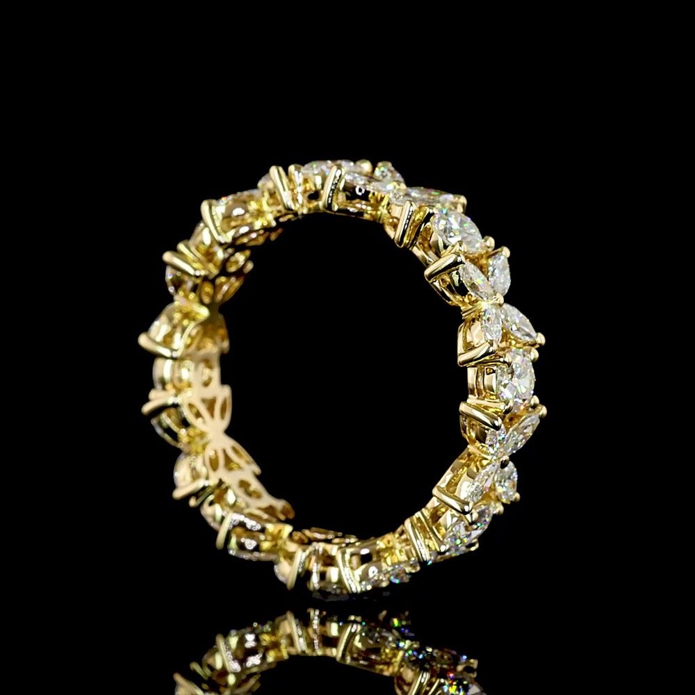 14K Yellow Gold Eternity Band with Inclined Prong Set Brilliant Round and Marquise Cut Lab Diamonds - 1.58 Carats Total Diamond Weight - Covaloro Fine Jewelry