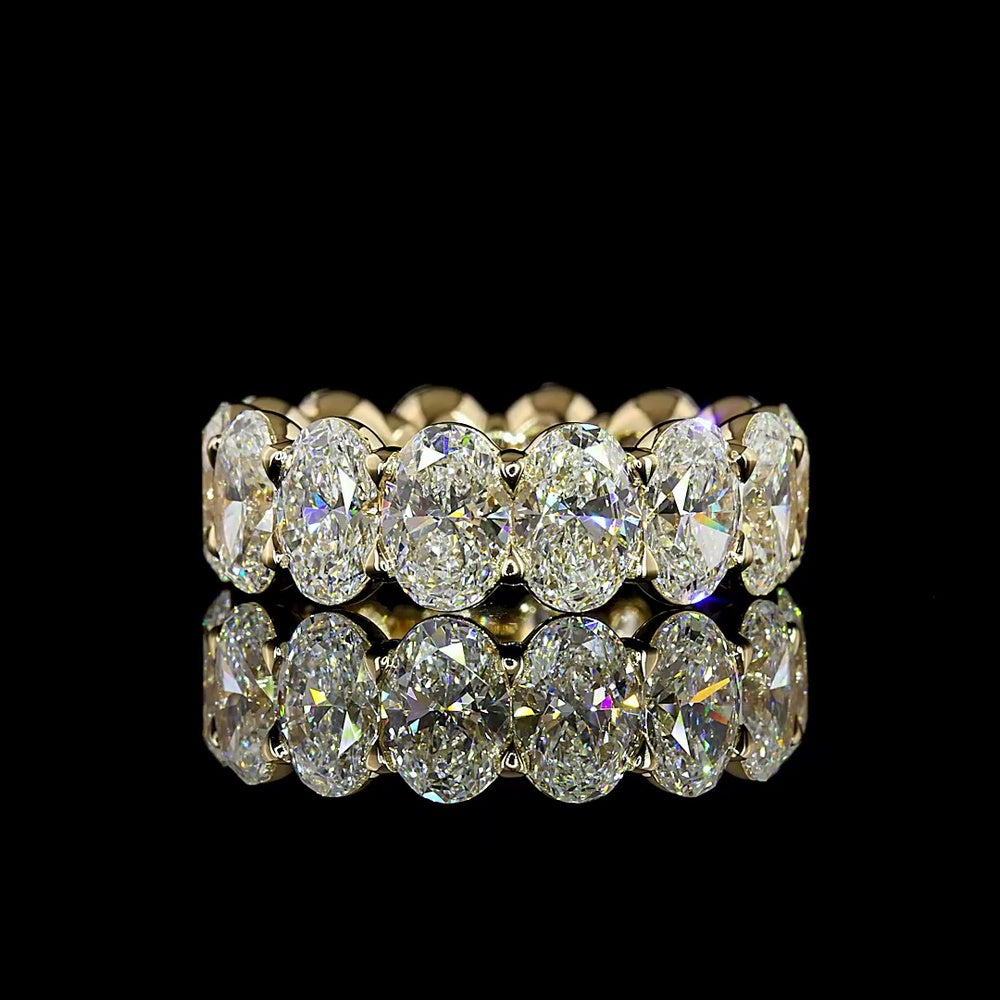 14K Yellow Gold Eternity Band with North-South Oval Cut Lab Diamonds - 9.14 Carat Total Weight, E-F Color VS1 Clarity - Covaloro Fine Jewelry