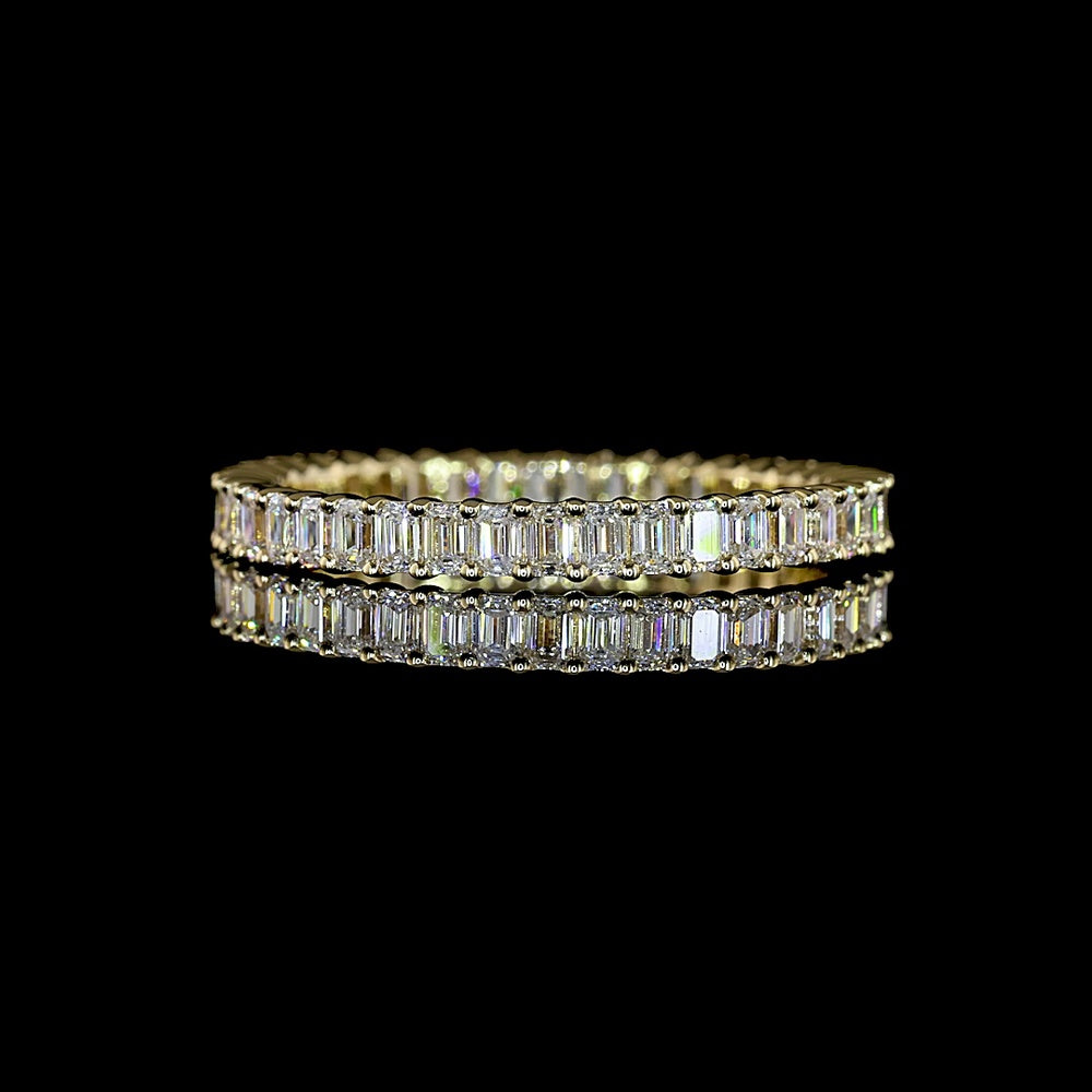 14K Yellow Gold Eternity Band with North-South Prong Set Emerald Cut Lab Diamonds - 1.12 Carats Total Diamond Weight - Covaloro Fine Jewelry