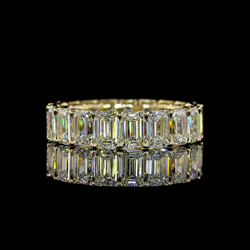 14K Yellow Gold Eternity Band with North-South Prong Set Emerald Cut Lab Diamonds - 10.39 Carat Total Weight - Covaloro Fine Jewelry