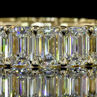 14K Yellow Gold Eternity Band with North-South Prong Set Emerald Cut Lab Diamonds - 10.39 Carat Total Weight - Covaloro Fine Jewelry