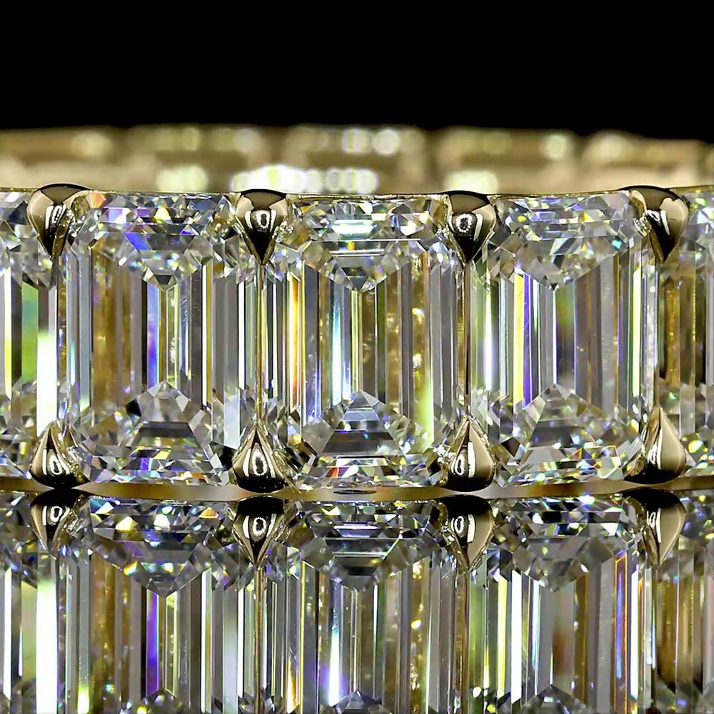 14K Yellow Gold Eternity Band with North-South Prong Set Emerald Cut Lab Diamonds - 10.39 Carat Total Weight - Covaloro Fine Jewelry