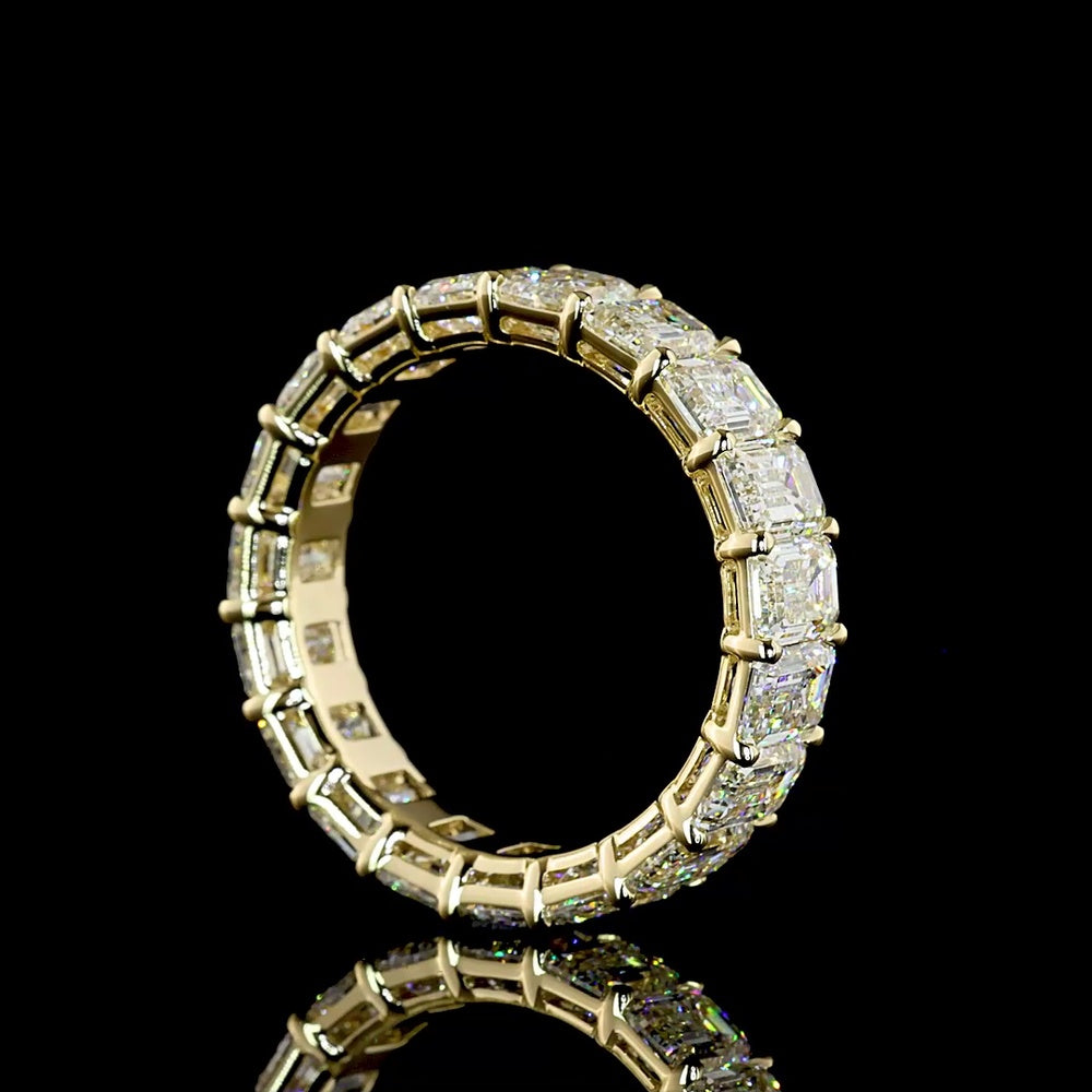 14K Yellow Gold Eternity Band with North-South Prong Set Emerald Cut Lab Diamonds - 10.39 Carat Total Weight - Covaloro Fine Jewelry