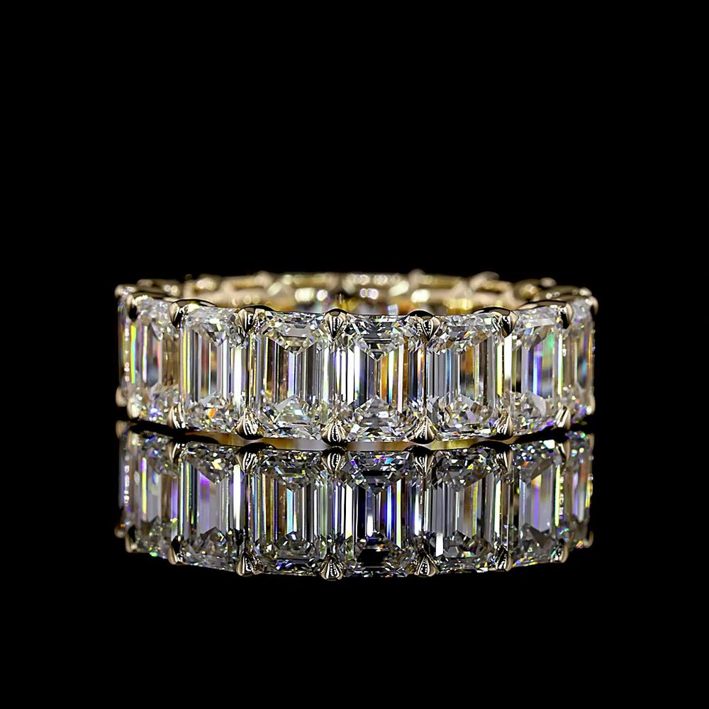 14K Yellow Gold Eternity Band with North-South Prong Set Emerald Cut Lab Diamonds - 8.44 Carat Total Weight - Covaloro Fine Jewelry