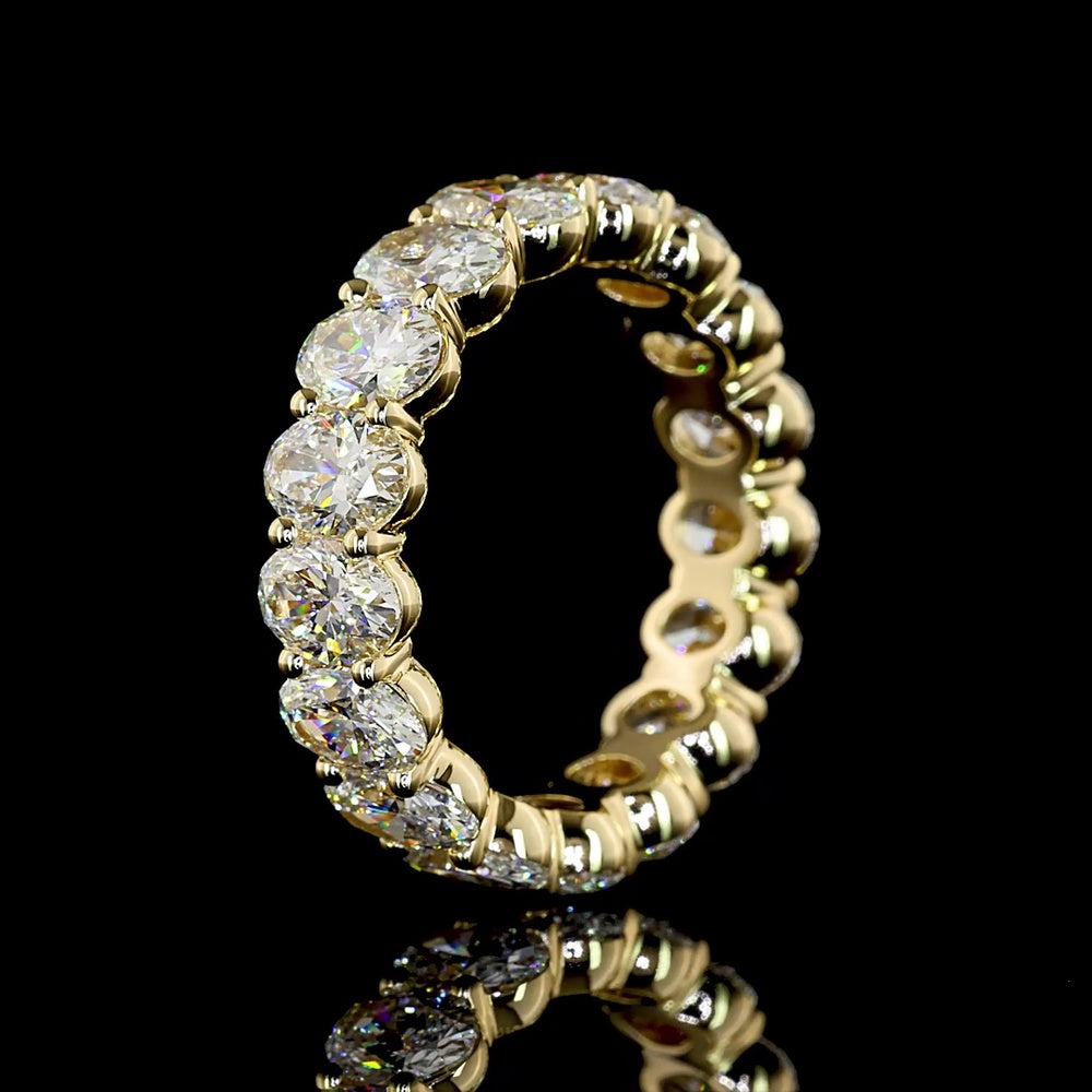 14K Yellow Gold Eternity Band with North-South Prong Set Oval Cut Lab Diamonds - 4.84 Carat Total Diamond Weight - Covaloro Fine Jewelry