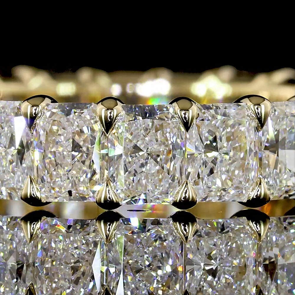 14K Yellow Gold Eternity Band with North-South Prong Set Radiant Cut Lab Diamonds - 3.38 Carats Total Diamond Weight - Covaloro Fine Jewelry