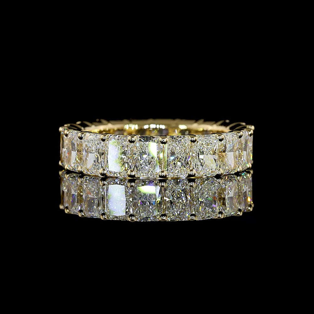 14K Yellow Gold Eternity Band with North-South Prong Set Radiant Cut Lab Diamonds - 5.10 Carat Total Weight - Covaloro Fine Jewelry