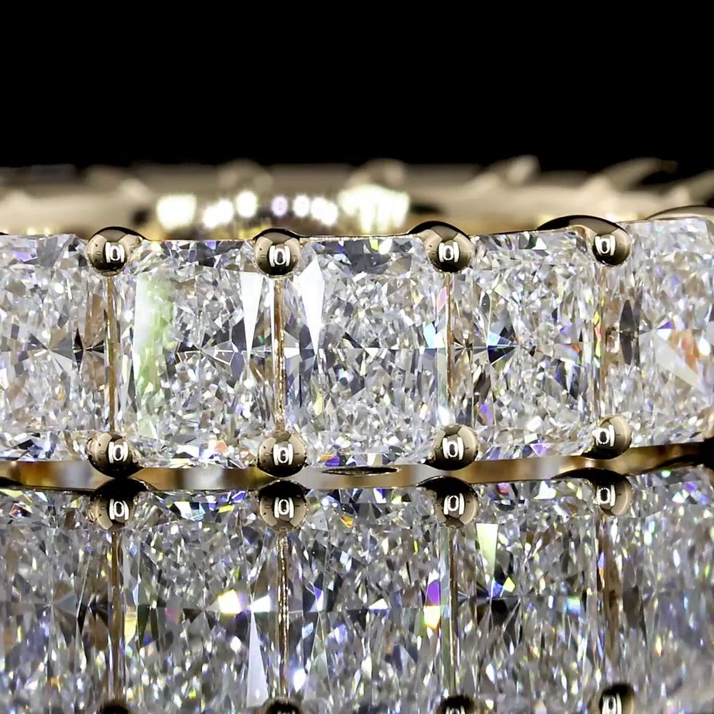 14K Yellow Gold Eternity Band with North-South Prong Set Radiant Cut Lab Diamonds - 5.91 Carat Total Diamond Weight - Covaloro Fine Jewelry