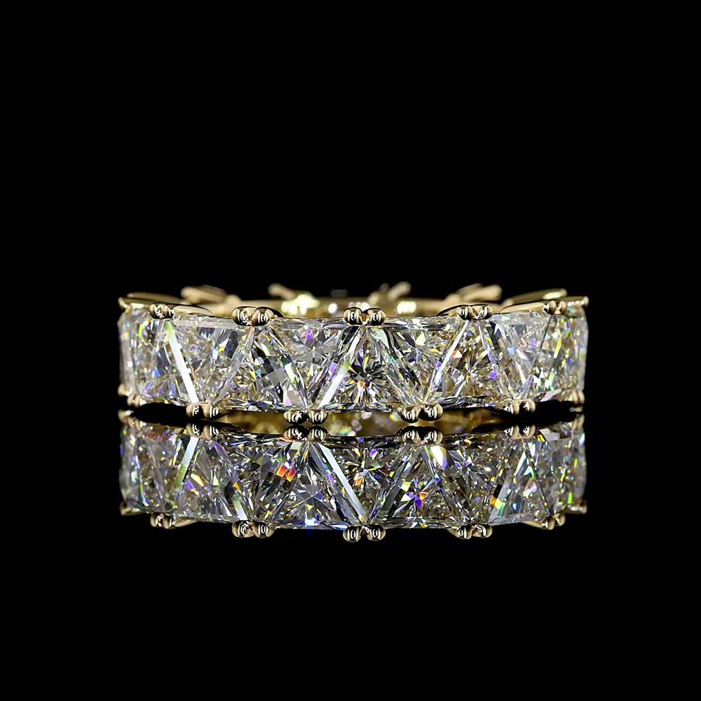 14K Yellow Gold Eternity Band with North-South Prong Set Trillion Cut Lab Diamonds - 5.98 Carat Total Weight - Covaloro Fine Jewelry