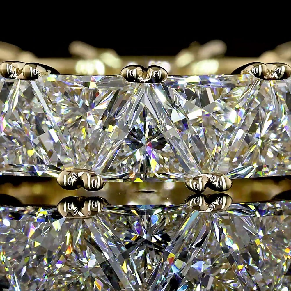 14K Yellow Gold Eternity Band with North-South Prong Set Trillion Cut Lab Diamonds - 5.98 Carat Total Weight - Covaloro Fine Jewelry