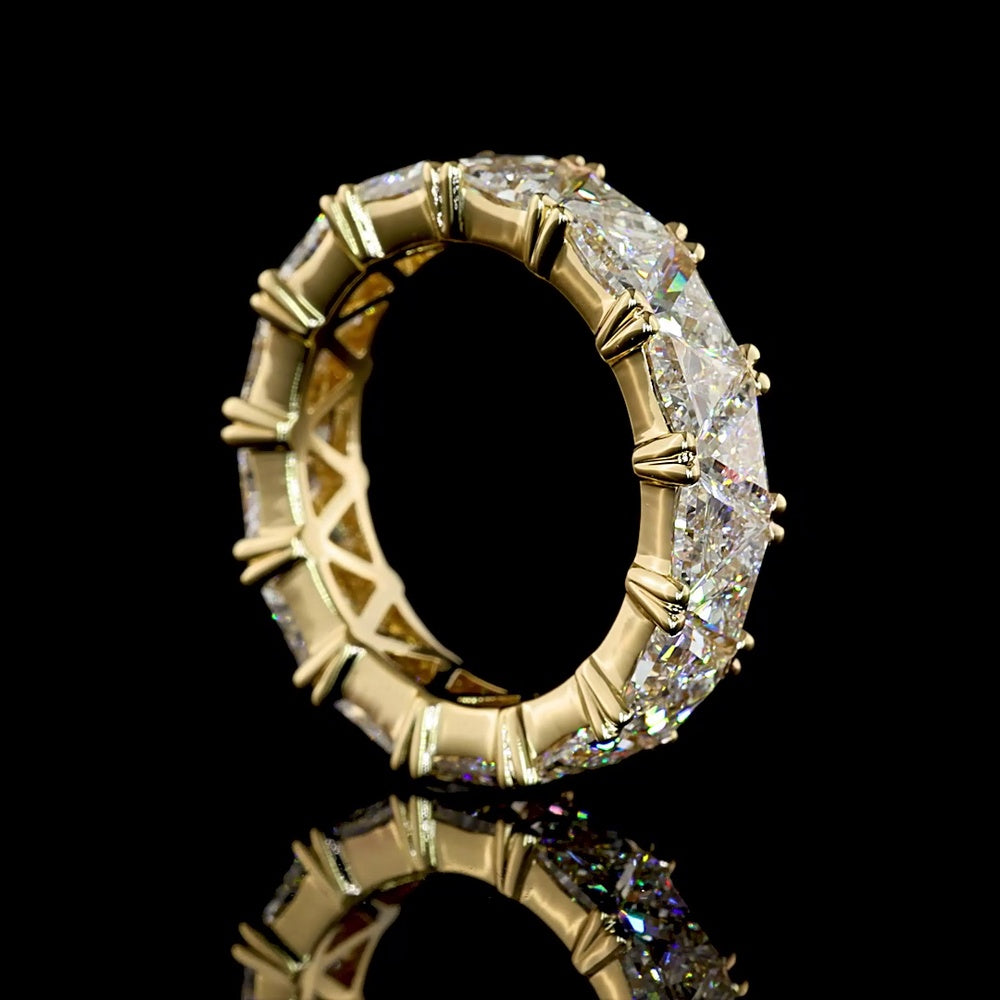 14K Yellow Gold Eternity Band with North-South Prong Set Trillion Cut Lab Diamonds - 5.98 Carat Total Weight - Covaloro Fine Jewelry