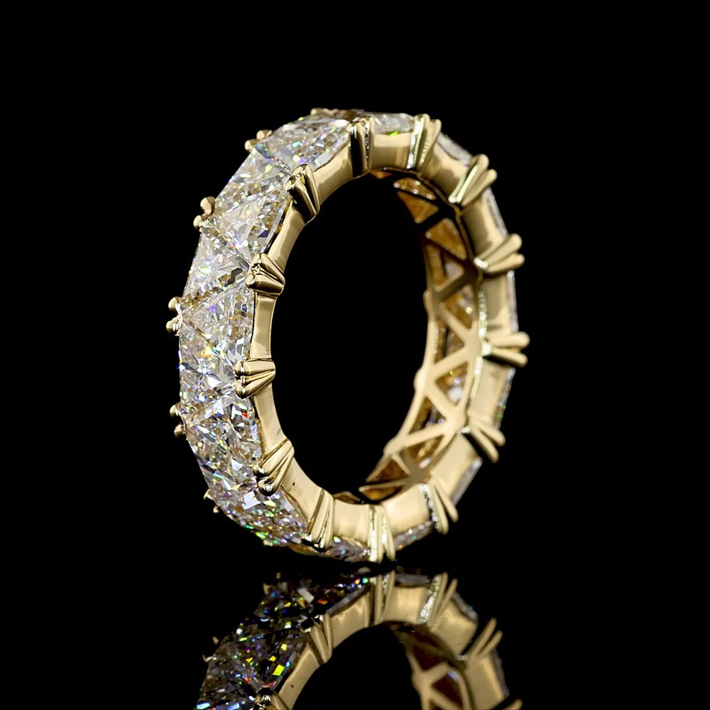 14K Yellow Gold Eternity Band with North-South Prong Set Trillion Cut Lab Diamonds - 5.98 Carat Total Weight - Covaloro Fine Jewelry