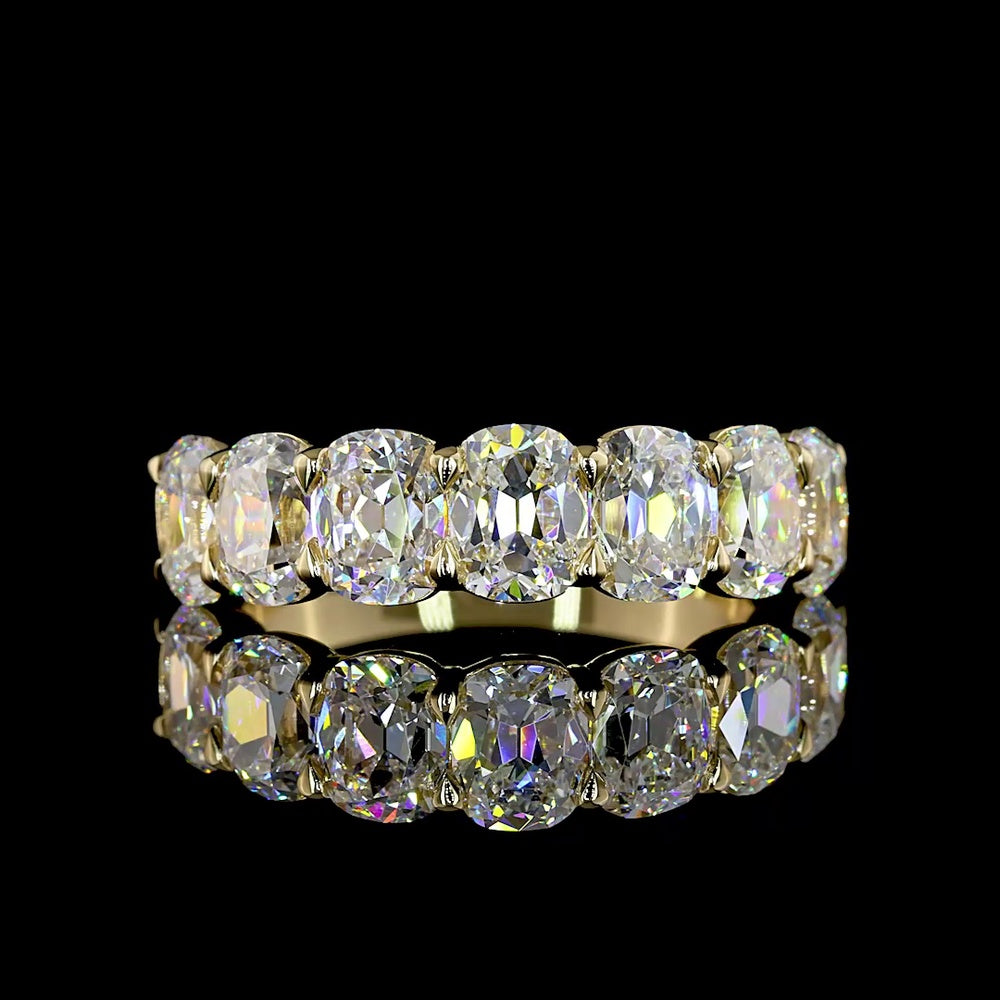 14K Yellow Gold Eternity Band with North-South Set Antique Cushion Cut Lab Diamonds - 3.62 Carats Total Diamond Weight - Covaloro Fine Jewelry