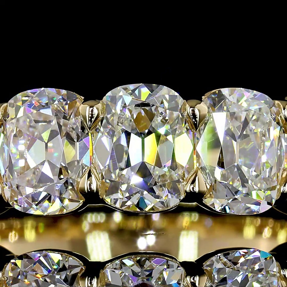 14K Yellow Gold Eternity Band with North-South Set Antique Cushion Cut Lab Diamonds - 3.62 Carats Total Diamond Weight - Covaloro Fine Jewelry