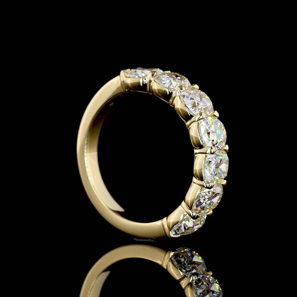 14K Yellow Gold Eternity Band with North-South Set Antique Cushion Cut Lab Diamonds - 3.62 Carats Total Diamond Weight - Covaloro Fine Jewelry