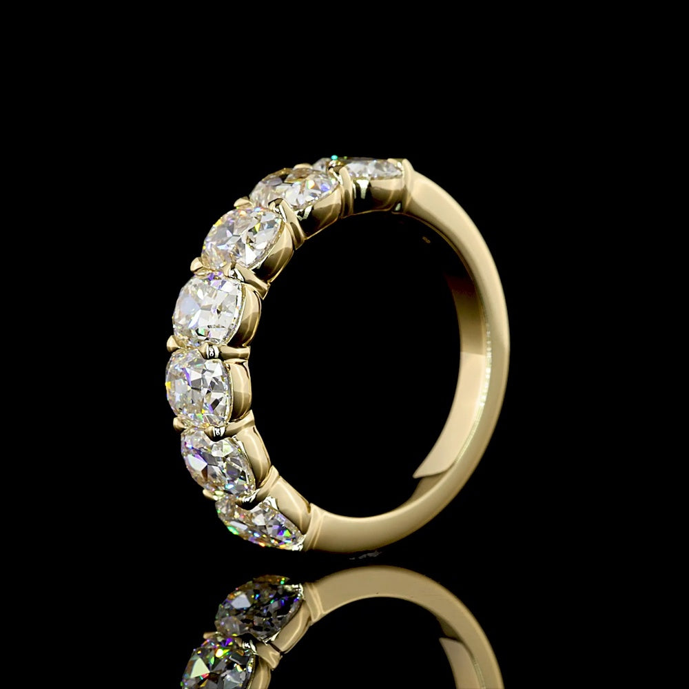 14K Yellow Gold Eternity Band with North-South Set Antique Cushion Cut Lab Diamonds - 3.62 Carats Total Diamond Weight - Covaloro Fine Jewelry