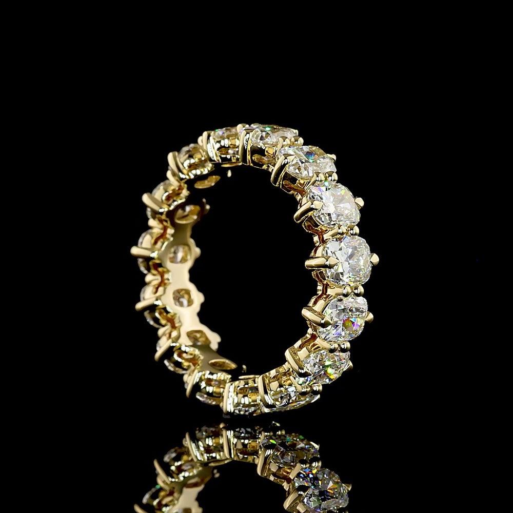 14K Yellow Gold Eternity Band with North-South Set Cushion Brilliant Lab Diamonds - 4.65 Carats Total Diamond Weight - Covaloro Fine Jewelry