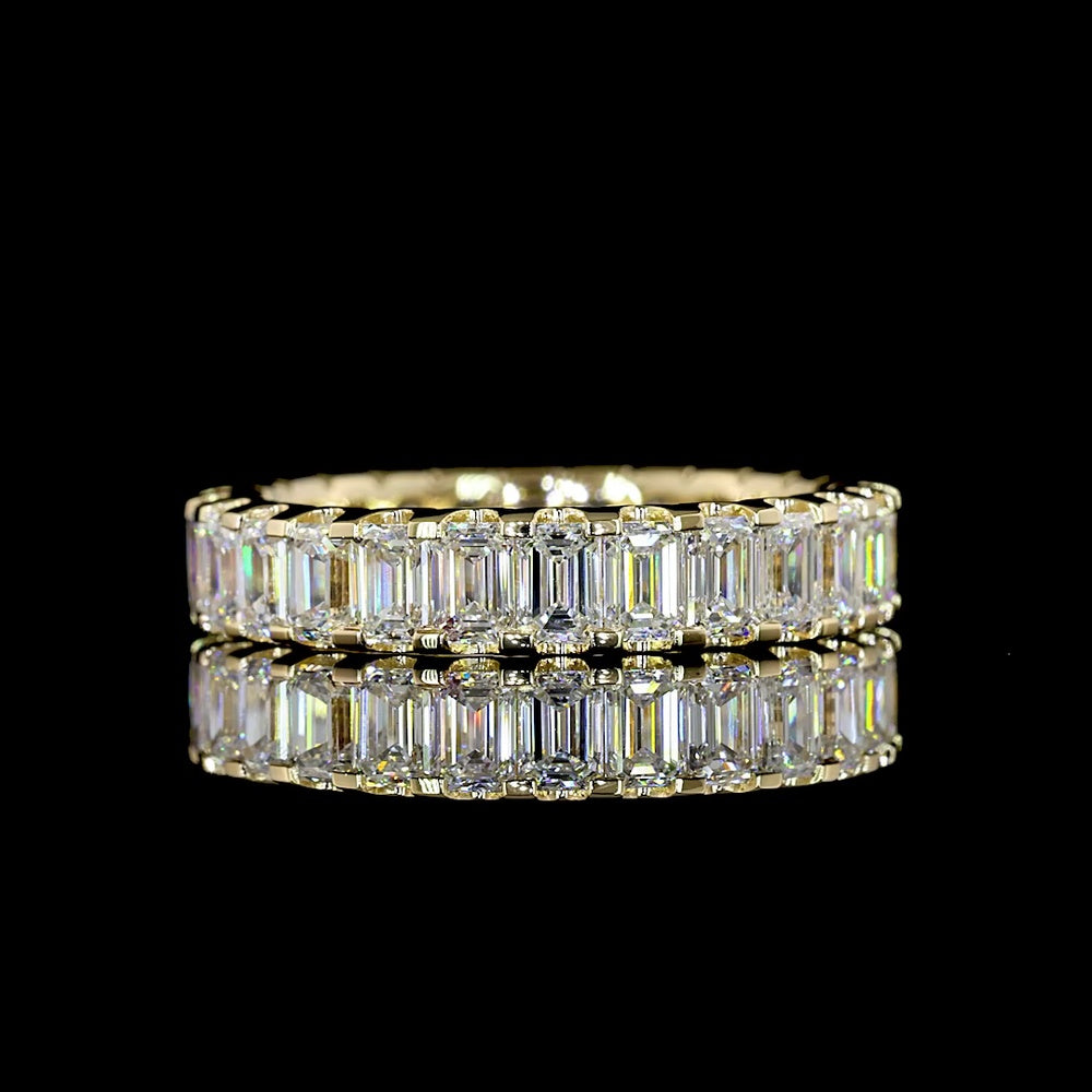 14K Yellow Gold Eternity Band with North-South U-Prong Set Emerald Cut Lab Diamonds - 2.82 Carats Total Diamond Weight - Covaloro Fine Jewelry