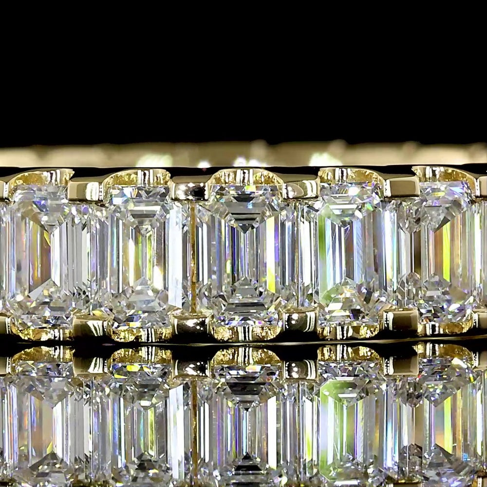 14K Yellow Gold Eternity Band with North-South U-Prong Set Emerald Cut Lab Diamonds - 2.82 Carats Total Diamond Weight - Covaloro Fine Jewelry