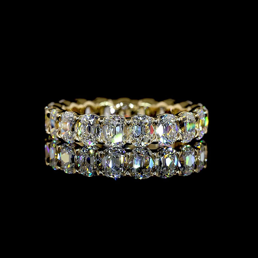 14K Yellow Gold Eternity Band with Prong Set Antique Cushion Cut Lab Diamonds - 3.28 Carat Total Weight, E-F Color, VS1 Clarity - Covaloro Fine Jewelry