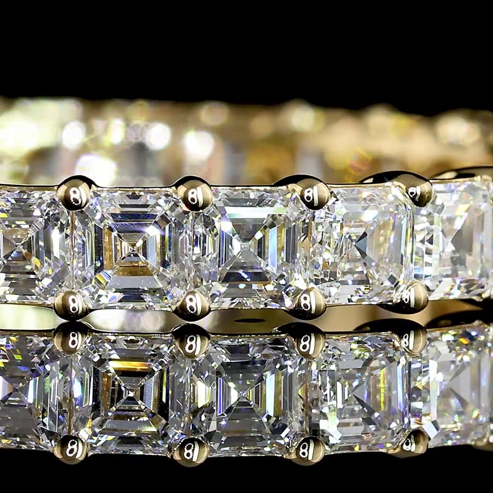14K Yellow Gold Eternity Band with Prong Set Asscher Cut Lab Diamonds - 2.12 Total Carat Weight, E-F Color VS1 Clarity - Covaloro Fine Jewelry