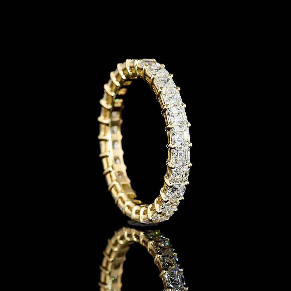 14K Yellow Gold Eternity Band with Prong Set Asscher Cut Lab Diamonds - 2.12 Total Carat Weight, E-F Color VS1 Clarity - Covaloro Fine Jewelry