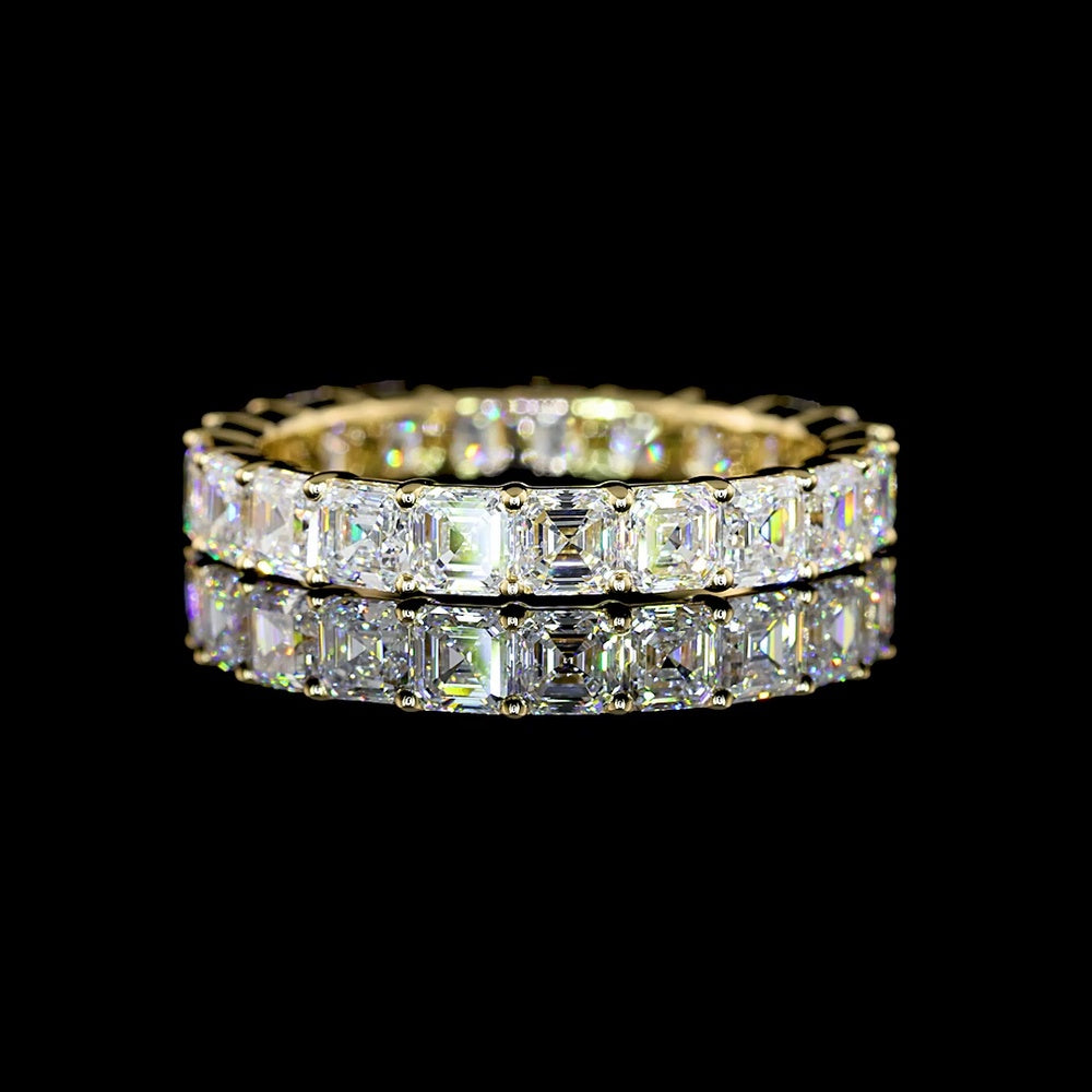 14K Yellow Gold Eternity Band with Prong Set Asscher Cut Lab Diamonds - 3.05 Carats Total Diamond Weight - Covaloro Fine Jewelry