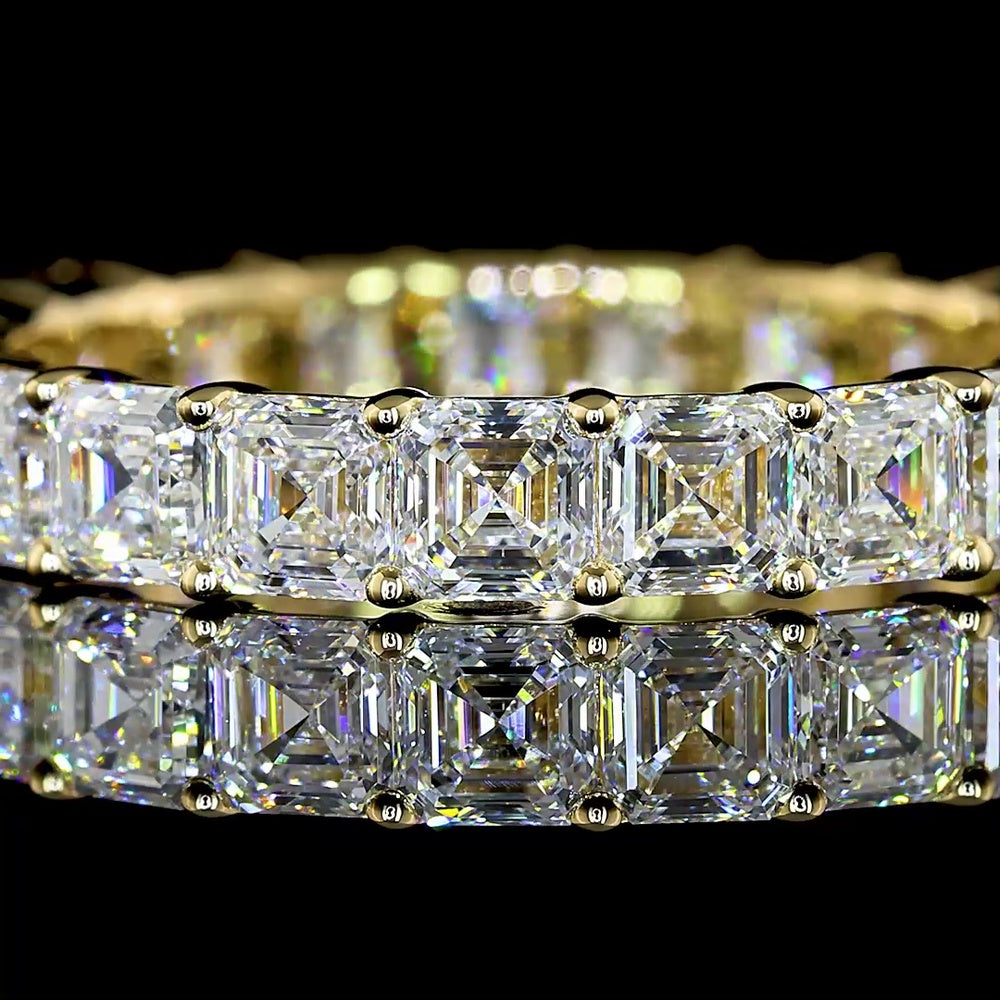 14K Yellow Gold Eternity Band with Prong Set Asscher Cut Lab Diamonds - 3.05 Carats Total Diamond Weight - Covaloro Fine Jewelry