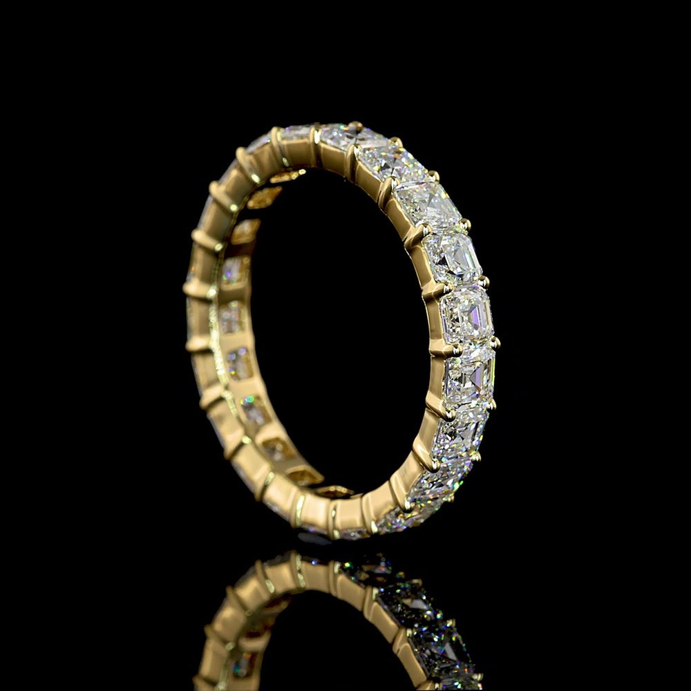 14K Yellow Gold Eternity Band with Prong Set Asscher Cut Lab Diamonds - 3.05 Carats Total Diamond Weight - Covaloro Fine Jewelry