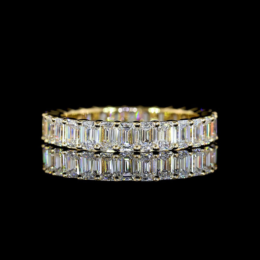 14K Yellow Gold Eternity Band with Prong-Set Emerald Cut Lab Diamonds - 2.41 Carat Total Diamond Weight - Covaloro Fine Jewelry