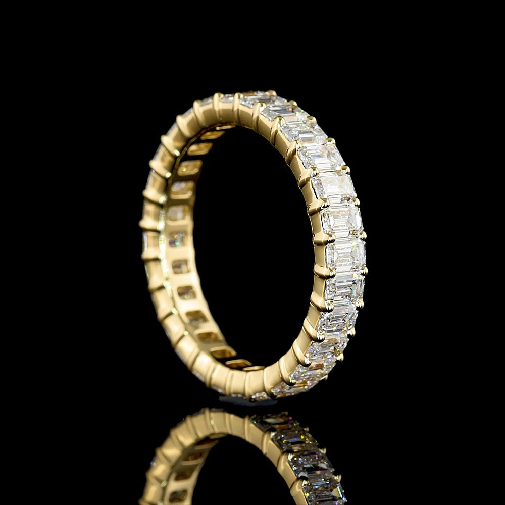 14K Yellow Gold Eternity Band with Prong-Set Emerald Cut Lab Diamonds - 2.41 Carat Total Diamond Weight - Covaloro Fine Jewelry