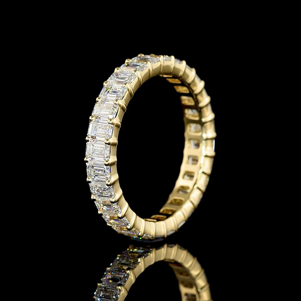 14K Yellow Gold Eternity Band with Prong-Set Emerald Cut Lab Diamonds - 2.41 Carat Total Diamond Weight - Covaloro Fine Jewelry