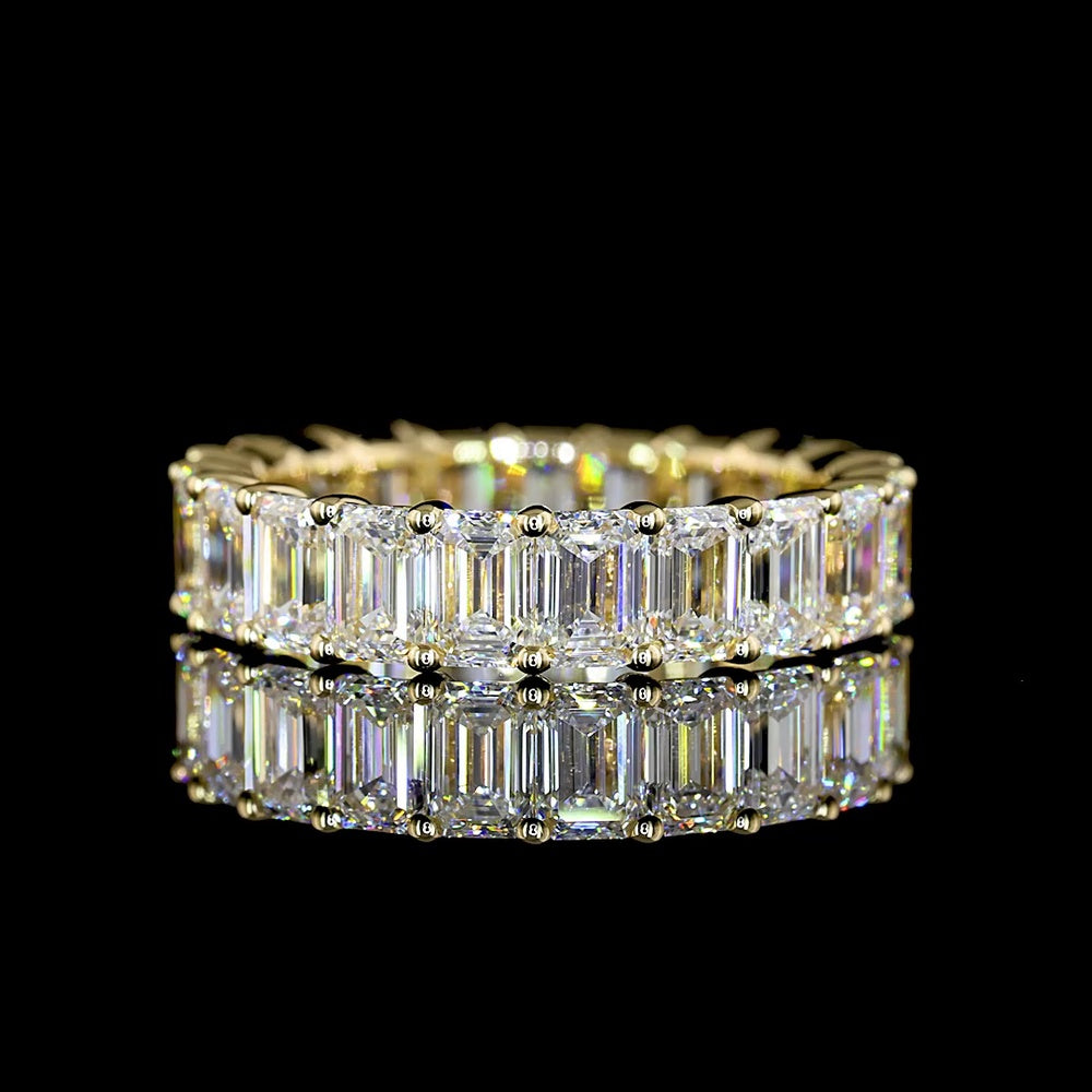 14K Yellow Gold Eternity Band with Prong Set Emerald Cut Lab Diamonds - 9.14 Carats Total Diamond Weight - Covaloro Fine Jewelry