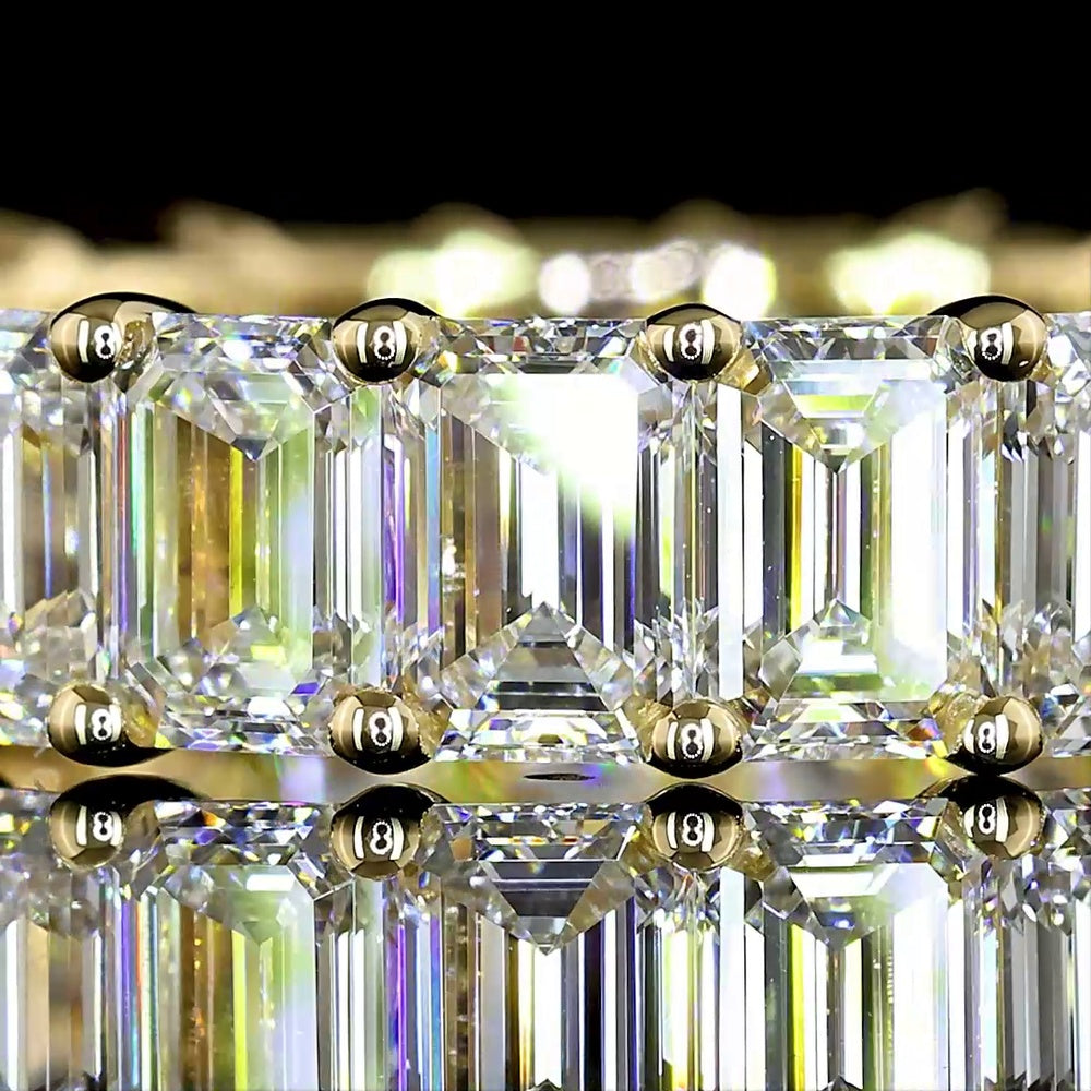 14K Yellow Gold Eternity Band with Prong Set Emerald Cut Lab Diamonds - 9.14 Carats Total Diamond Weight - Covaloro Fine Jewelry