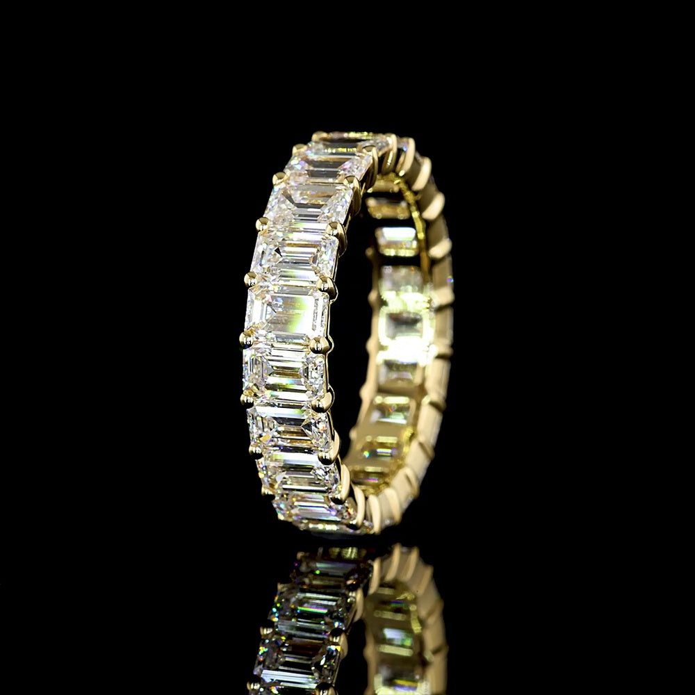 14K Yellow Gold Eternity Band with Prong Set Emerald Cut Lab Diamonds - 9.14 Carats Total Diamond Weight - Covaloro Fine Jewelry