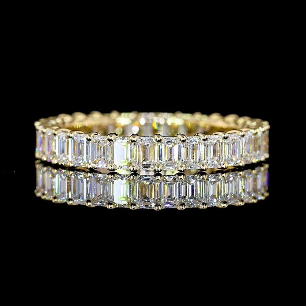 14K Yellow Gold Eternity Band with Prong Set Emerald Cut Lab-Grown Diamonds - E-F Color, VS1 Clarity, 31 Stones, 1.99 Total Carat Weight - Covaloro Fine Jewelry